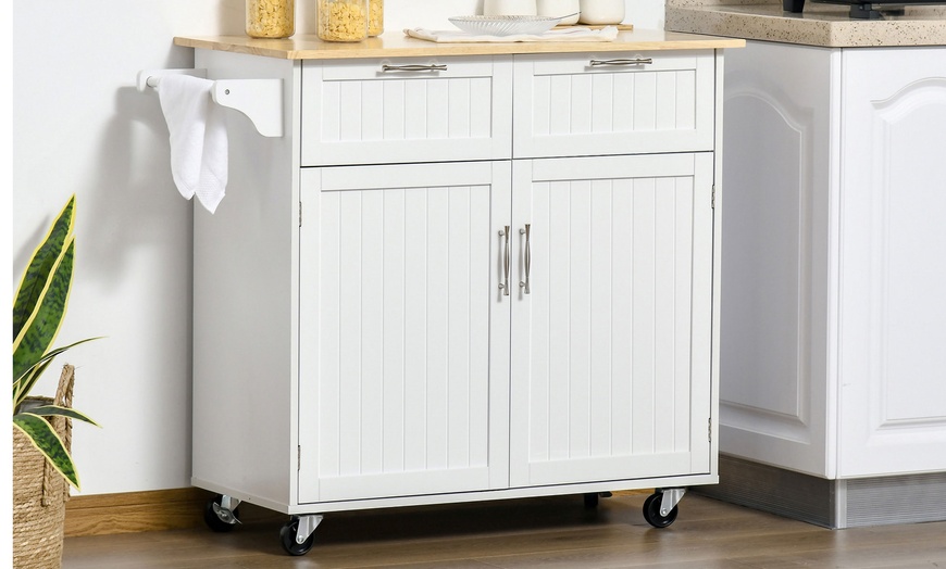 Image 1: HOMCOM Modern Rolling Storage Kitchen Island