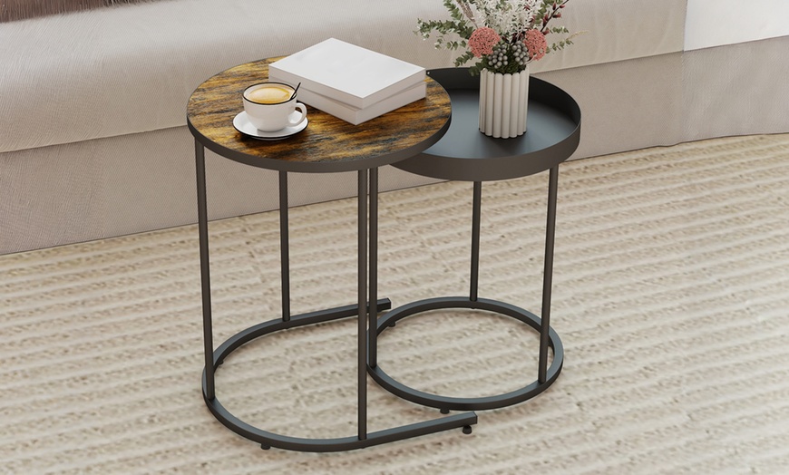 Image 1: HomCom Nesting Side Tables, Space-Saving Design