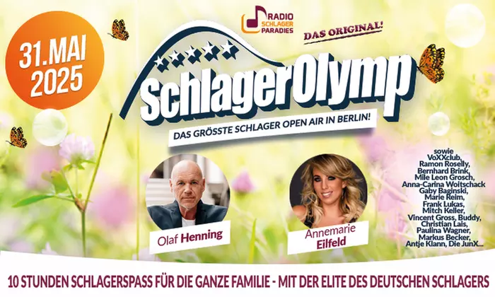 Bis zu 10 Tickets für "SchlagerOlymp 2025" in Berlin am 31. Mai '25 um 13 Uhr: 10 Std. Schlager (bis 44% sparen) - Second Medium
