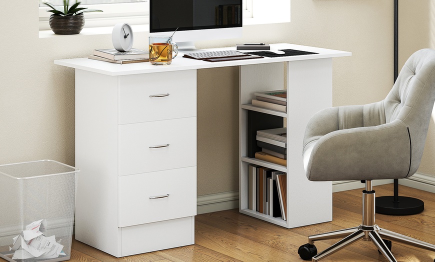 Image 1: HomCom Computer Desk Table Workstation 120cm 