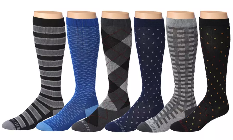 6-Pack Rexx Men's Knee-High Patterned Compression Socks