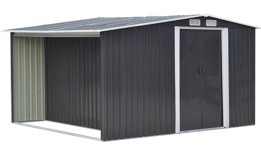 Image 11: Outdoor Black Garden Metal Storage Shed with Log Storage