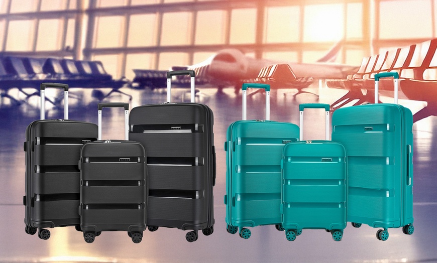 Image 1: KONO Lightweight Hardshell Luggage 1 or 3-Piece with TSA Lock 