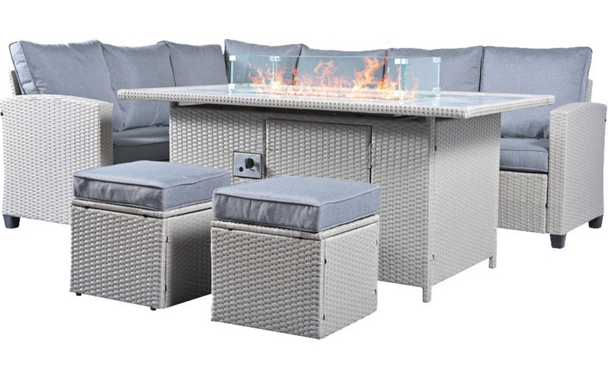 Image 3: Conwy 8-Seat Corner Gas Firepit Rattan Dining Set