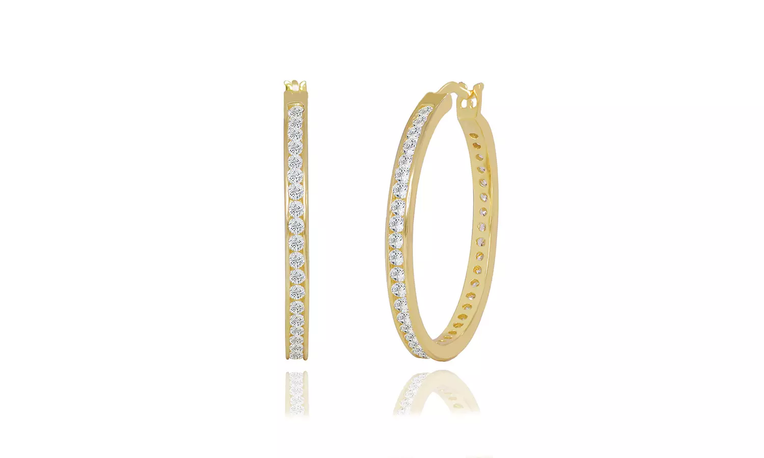 Cubic Zirconia Channel Set Hoop Earrings in Sterling Silver