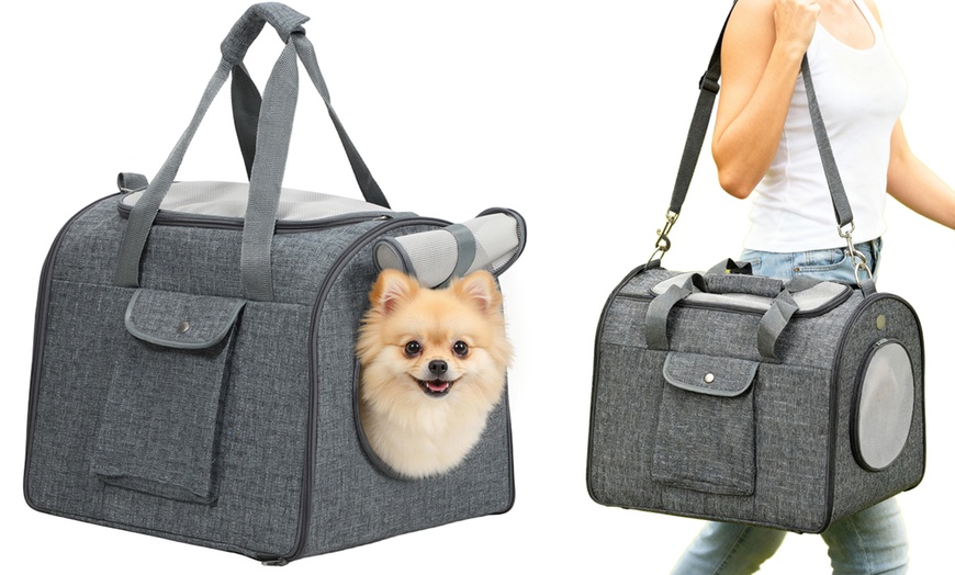 Image 3: PawHut Soft-Sided Cat Carrier Foldable Bag in Spacious Design
