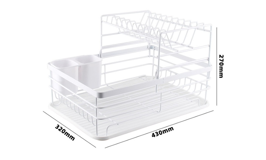 Image 8: Two-Tier Metal Dish Drying Rack with Removable Drip Tray