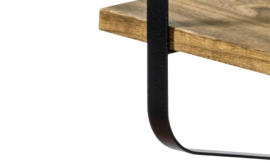 Image 5: 2-Tier Pine Wood Floating Wall Shelves with Industrial Design