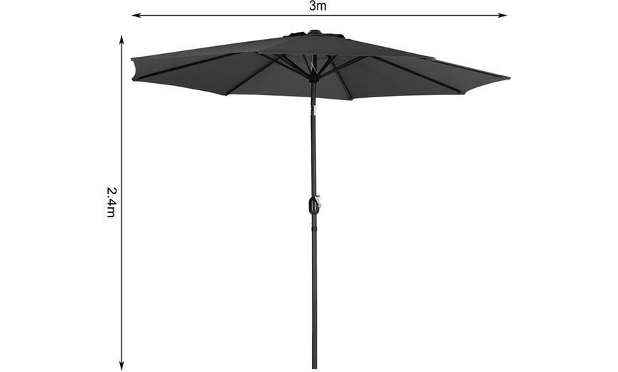 Image 34: Large 3m Black Rotating Outdoor Parasol with Multiple Base Styles