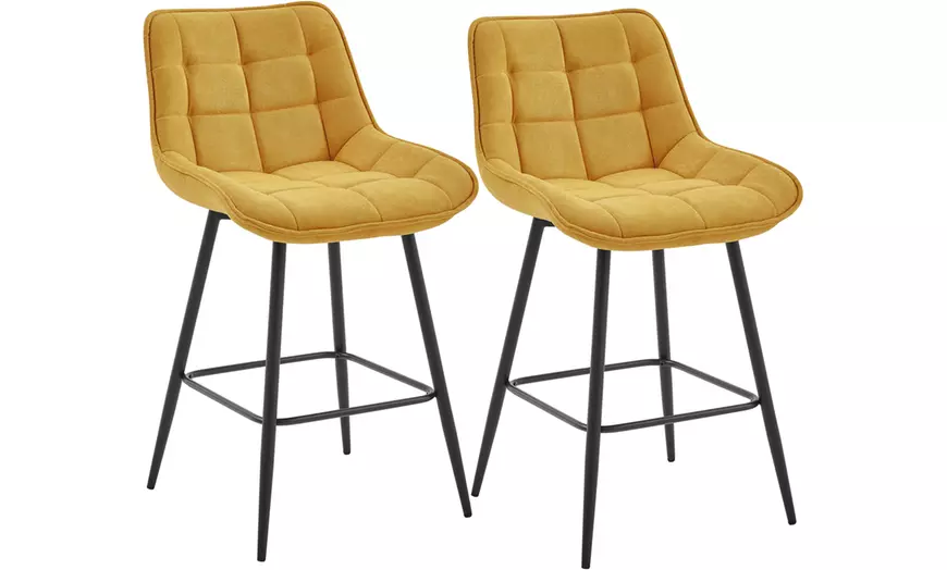 Image 8: Lot de 2 tabourets de bar en métal noir et tissu