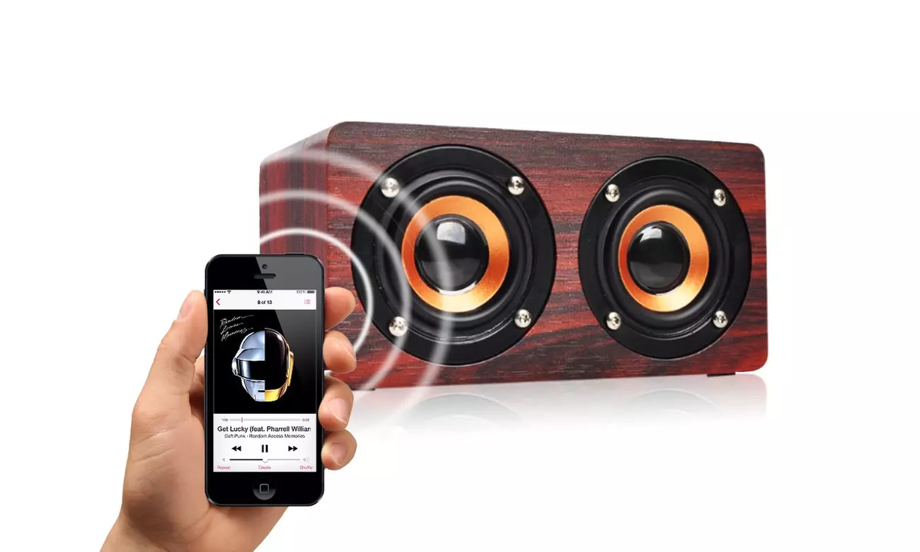 Bluetooth-Lautsprecher in hellem oder dunklem Holzdesign mit 3D-Surround-Sound und 2 Subwoofern inkl. Versand - Second Medium