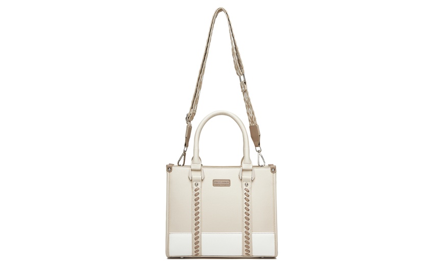Image 3: Miss Lulu PU Leather Graceful Spacious Tote Bag with Woven Trim Strap