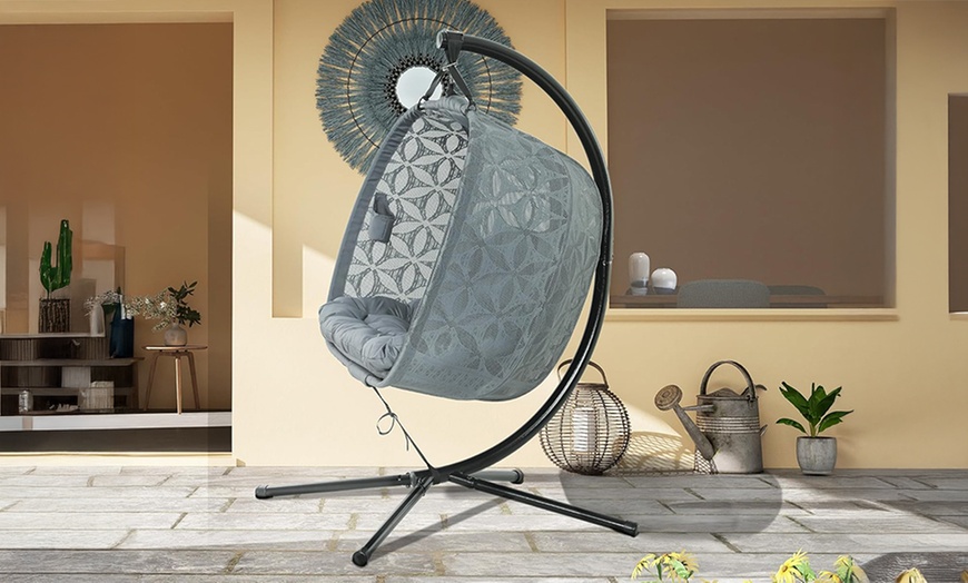 Image 3: Outsunny Outdoor Double Hanging Chair with Cushion