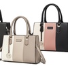 Image 1: Miss Lulu PU Leather Three-Tone Stitched Shoulder Handbag