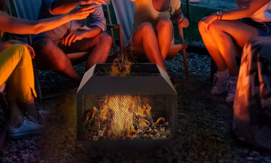 Image 13: Outsunny Square-Shaped Fire Pit Table with Optional Grill Shelf