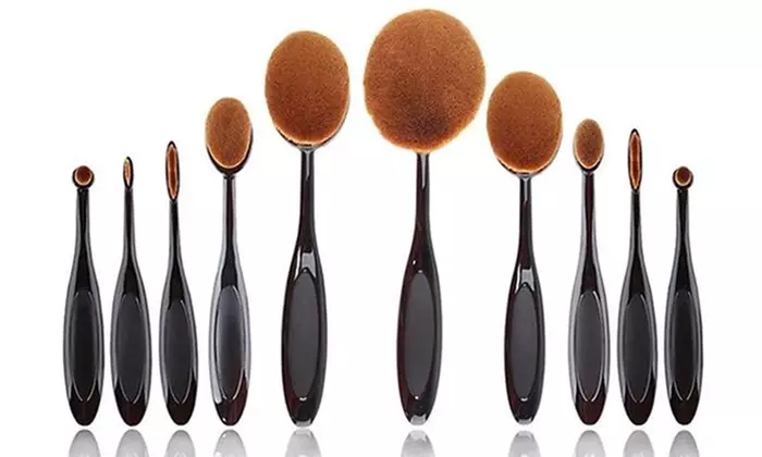 Professional Oval Kabuki Cosmetic Makeup Brushes Set - 10 Pieces