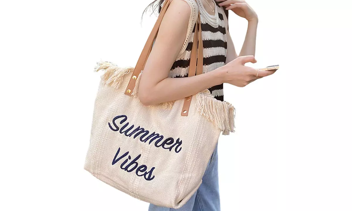 Large Canvas Fringe Summer Tote Beach Bag