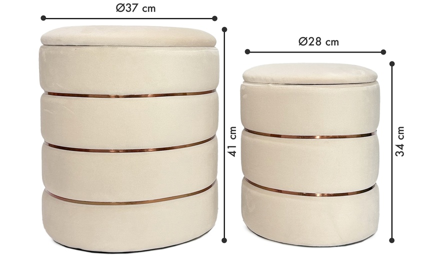 Image 4: 2er-Set zylindrische Samt-Poufs mit Stauraum