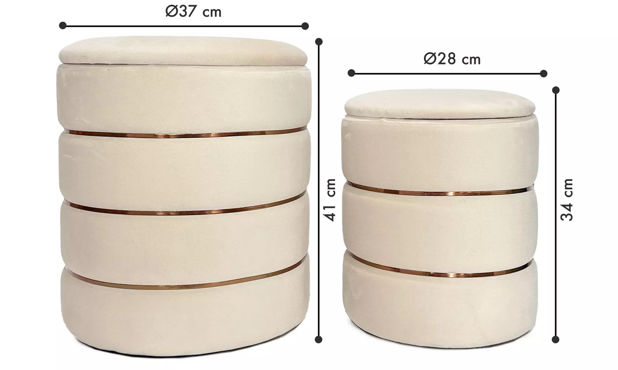 2er-Set zylindrische Samt-Poufs mit Stauraum