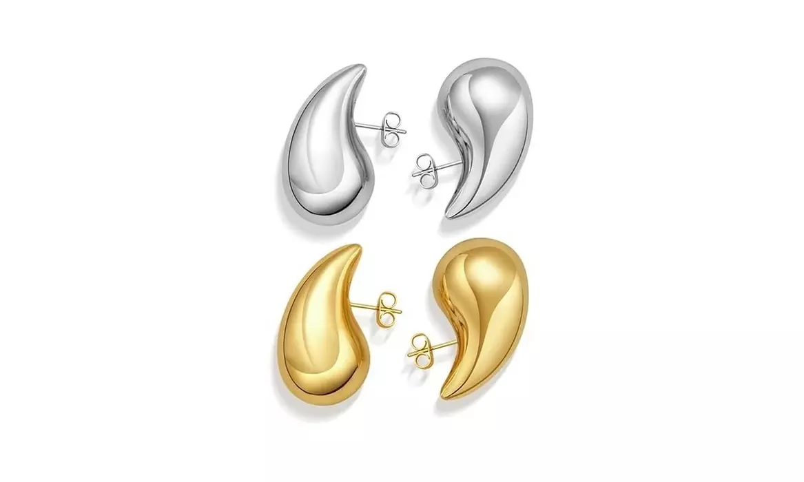 Italian Made 925 Sterling Silver Gold or Silver Chunky Teardrop Earrings