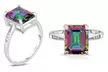 4.00 CTTW Genuine Rainbow Topaz Emerald Cut Sterling Silver Ring - Second Medium