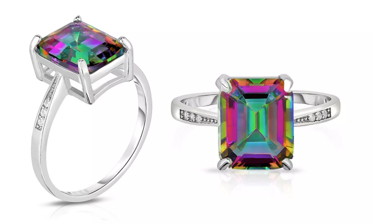 4.00 CTTW Genuine Rainbow Topaz Emerald Cut Sterling Silver Ring