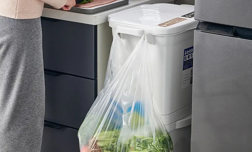 Image 5: Double-Layer Trash Can with Three Compartments and Wheels