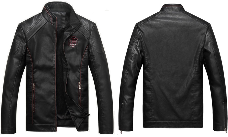 Image 4: Men's Faux-Leather Biker Jacket