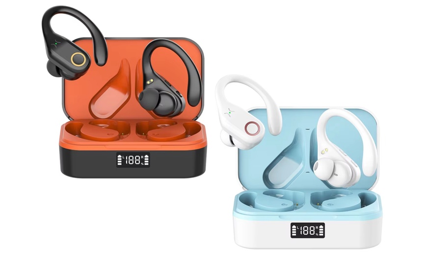 Image 1: Auriculares inalámbricos deportivos con gancho y Bluetooth 5.4