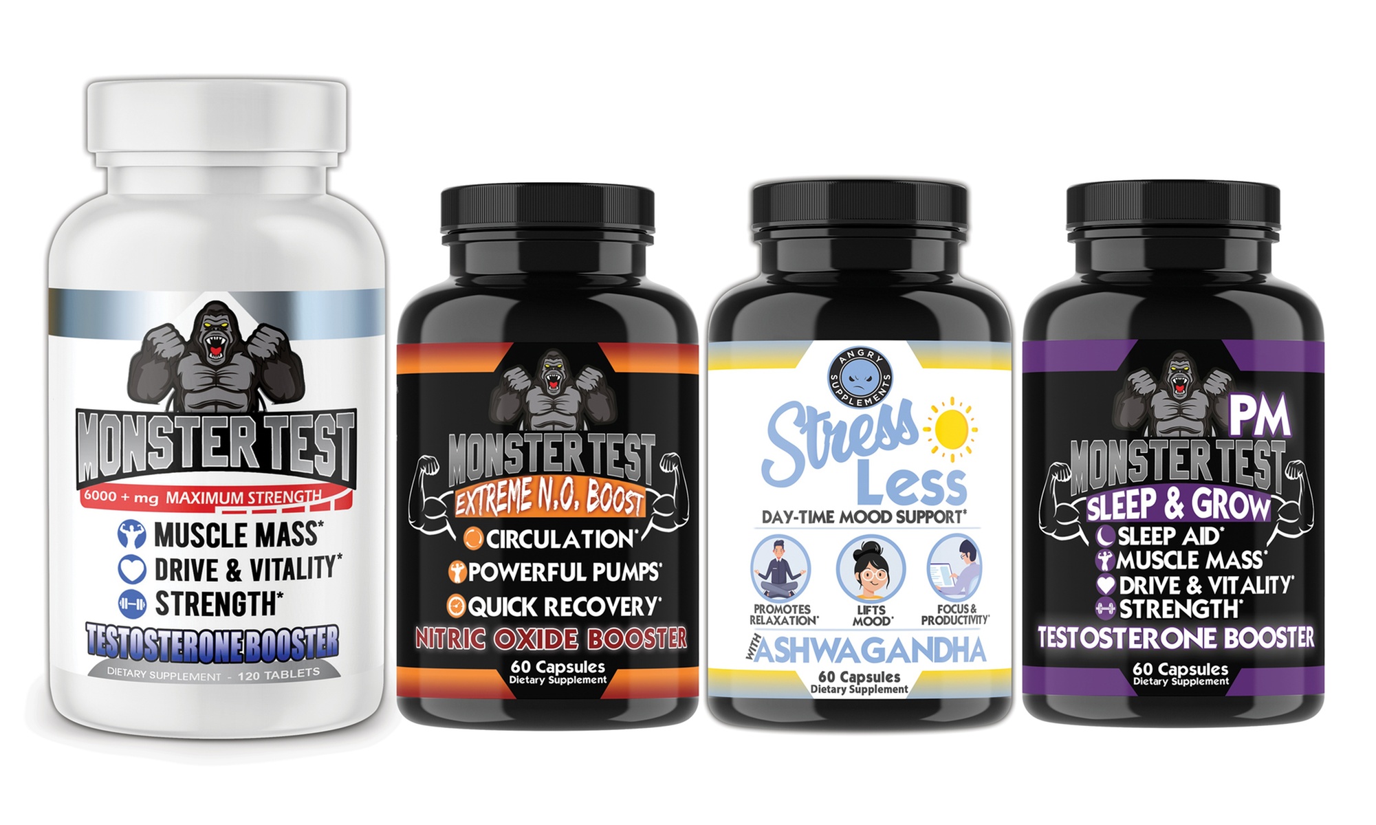 Monster Test Men's Health Combo, Testosterone Booster, NO, Stress & Sleep Aid