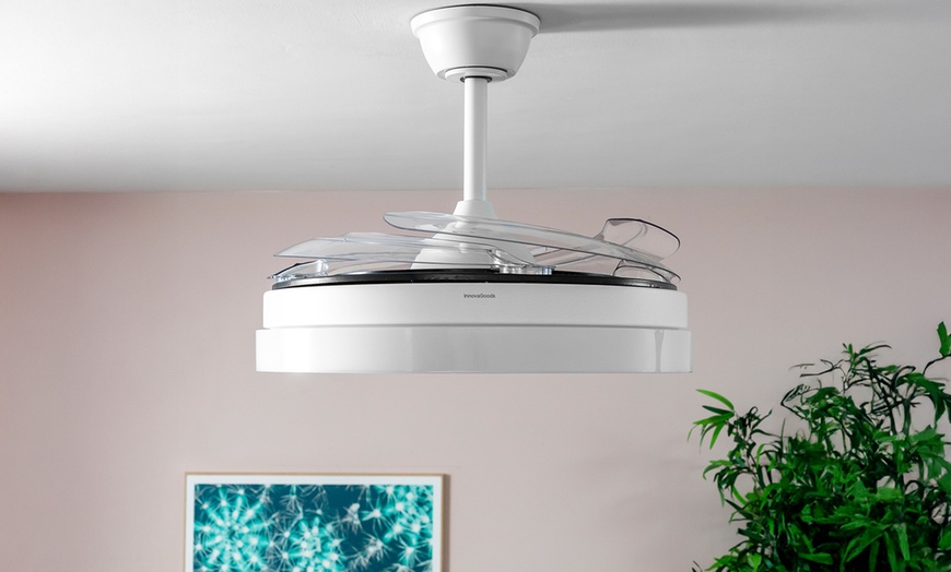 Image 3: Ventilateur de plafond, lumière LED, 4 pales rétractables Innovagoods