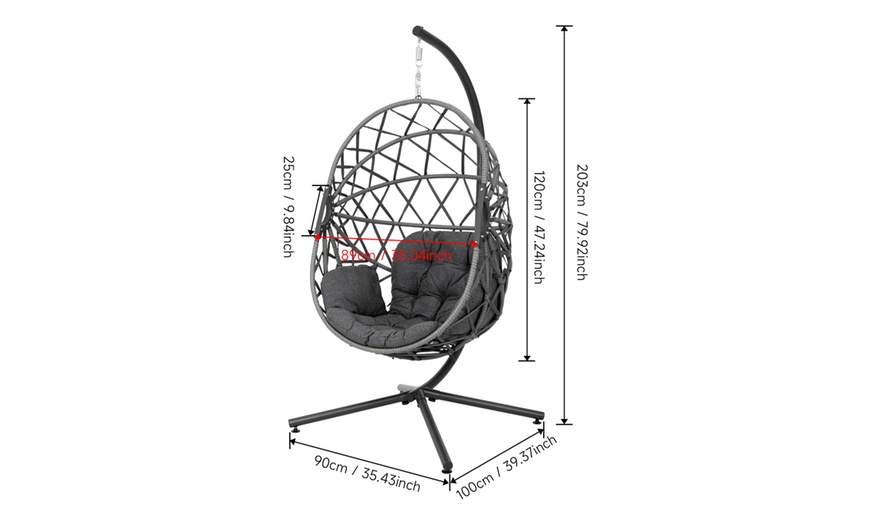 Image 17: Outdoor Cosy Rattan-Effect Hanging Egg Chair with Cushion