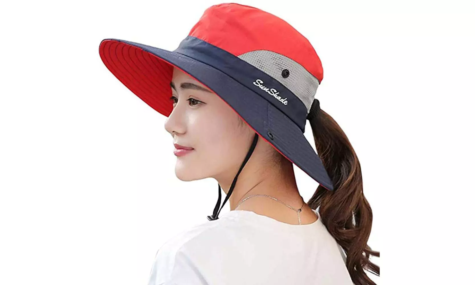 Womens UV Protection Hat Foldable Wide Brim Ponytail Sun Hats