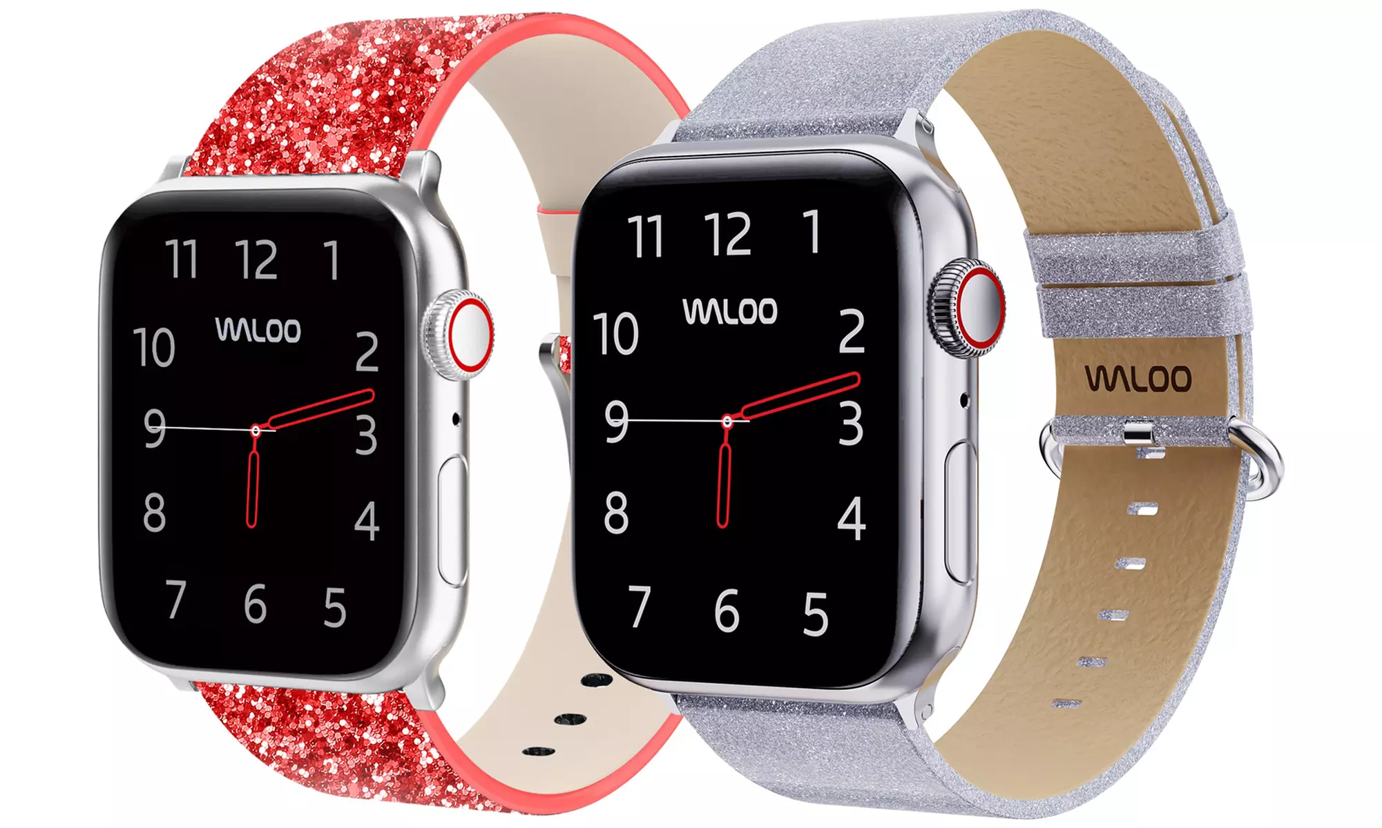 Waloo 2-Pack of Leather Bling and Shiny Brilliance Apple Watch Bands