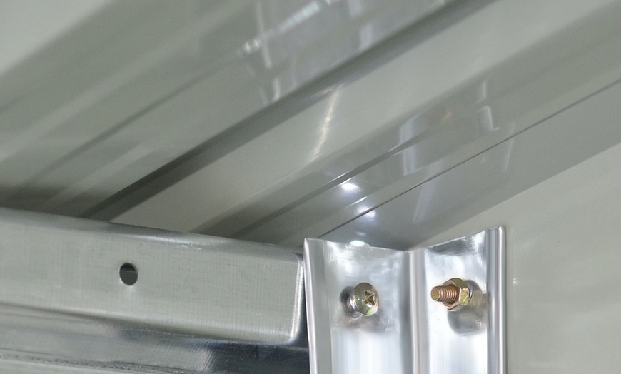 Image 4: Outdoor Black Garden Metal Storage Shed with Log Storage