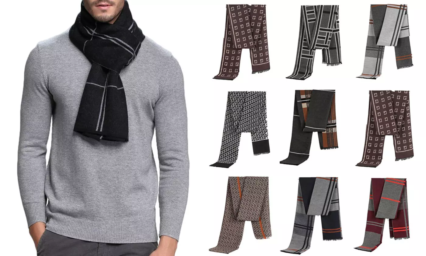 Men Winter Warm Knit Scarf Cashmere Feel Long Scarf