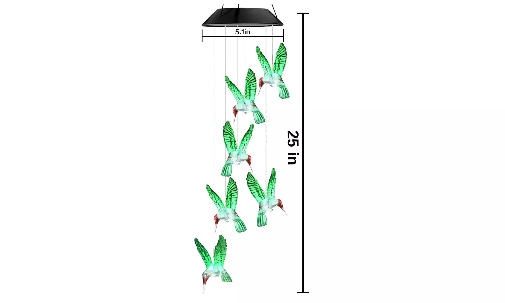 Hummingbird Solar Light Wind Chime - LED Changing Multi Color Decorative Lights