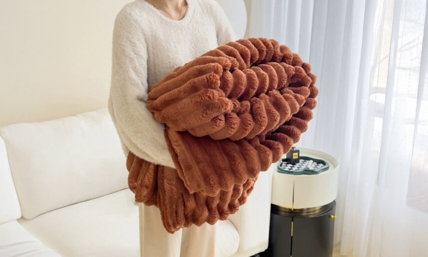 Image 9: Thick Plush Striped Winter Throw Blanket 
