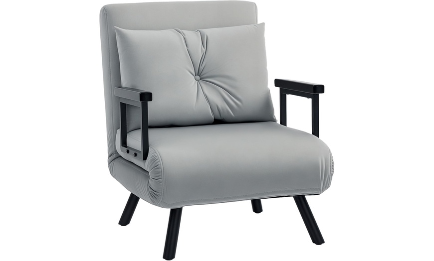 Image 5: HomCom 4-in-1 Chair Bed, Faux Suede & Velvet Feel