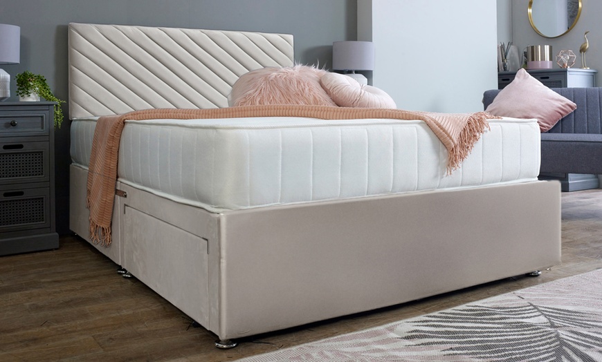 Image 2: Divan Bed Base with Aspen Striped Headboard 