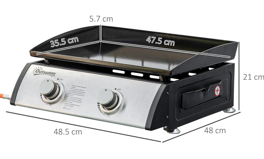 Image 9: Outsunny Tabletop Gas Plancha Grill with Two Stainless Steel Burner