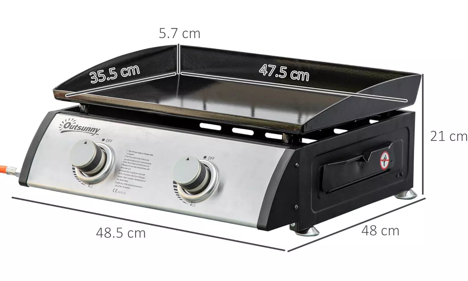 Outsunny Tabletop Gas Plancha Grill with Two Stainless Steel Burner