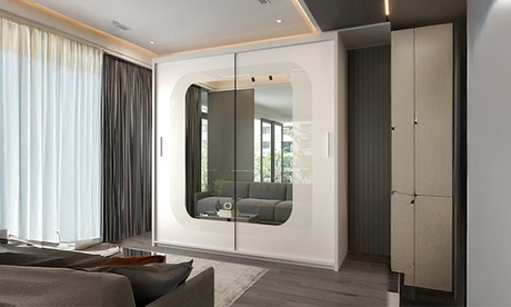 Mirrored Sliding Wardrobe in Various Colours and Sizes,Walnut Sliding Door Mirror Wardrobe ,203cm, White