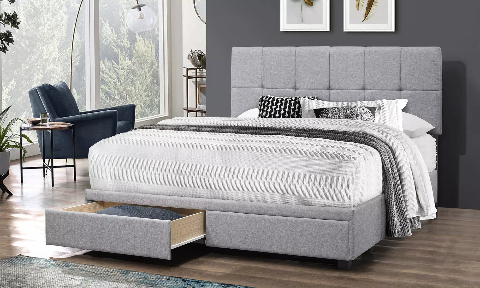 Netti Fabric 2-Drawer Platform Storage Bed - Queen or King - Primary Image