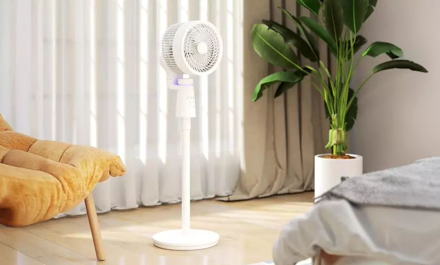 Image 1: HomCom 7" Pedestal Fan with Remote Control