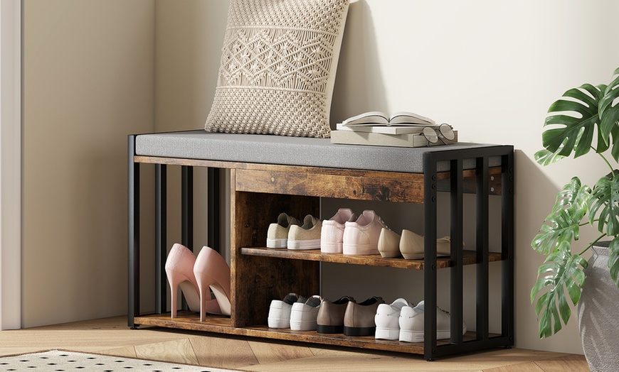 Image 2: HOMCOM Shoe Storage Bench with Padded Seat and Boot Shelf
