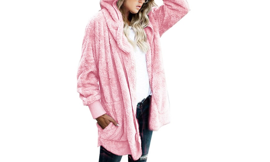 Image 12: Teddy Fleece Hooded Cardigan