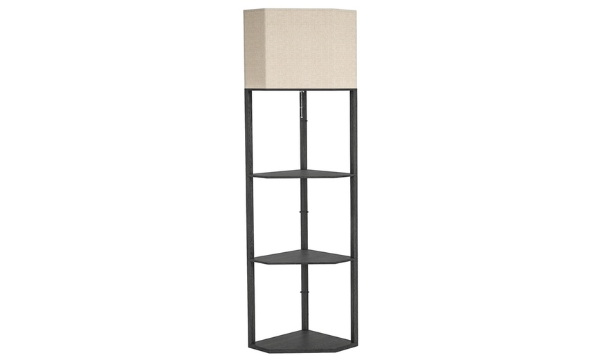Image 2: HOMCOM Corner Floor Lamp with Shelves