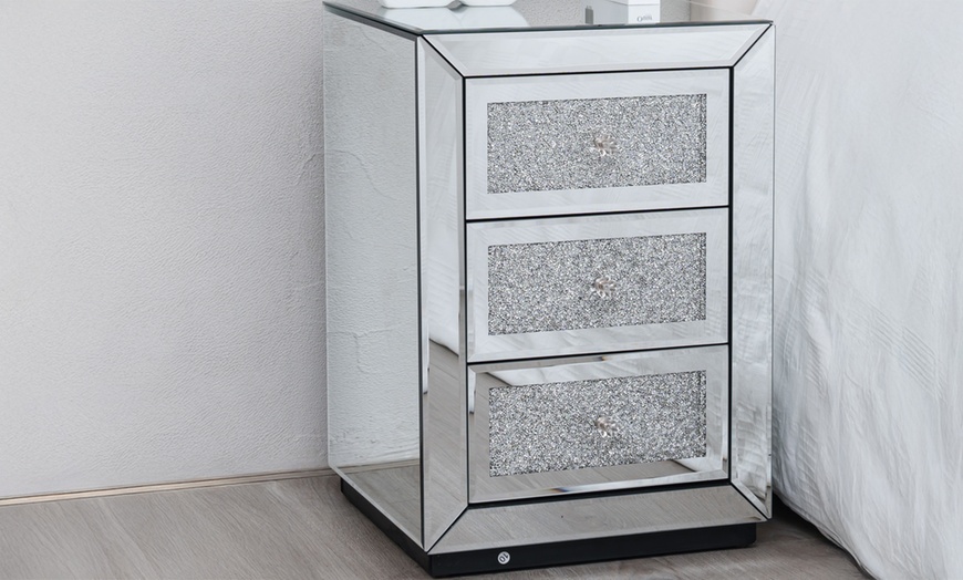 Image 1: One or Two Mirrored Three-Drawer Bedside Tables