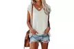 Women's V Neck T Shirt Cap Sleeve Tunic Tops Casual Summer Basic  Shirts - Second Medium